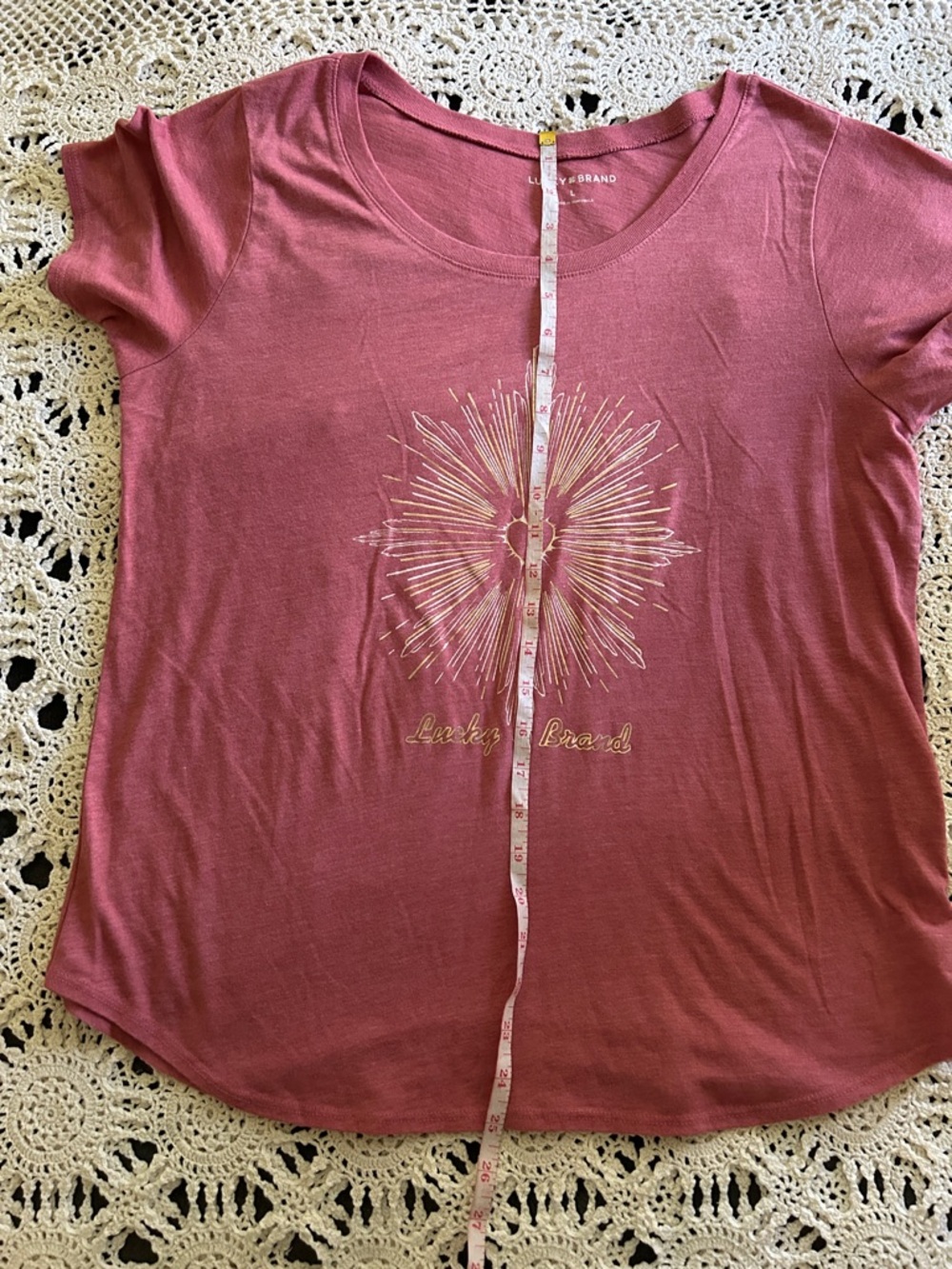 Lucky Brand Red Floral Tee & Pink Heart Burst Tee - Women’s Size Large - Picture 5 of 7